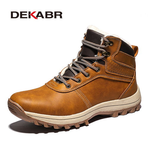 DEKABR Winter Warm Men Boots Split Genuine Leather Fur Plus Men Snow Boots Handmade Waterproof Working Ankle Boots Top Men Shoes